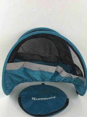 UPPAbaby Cabana Infant Car Seat Shade with a mesh cover and matching storage